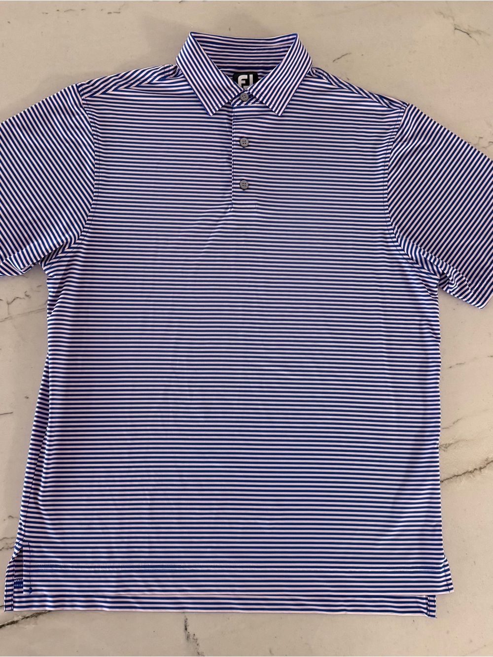 Footjoy Men’s Medium Golf Polo Short Sleeve Blue Pink Stripes Stretch